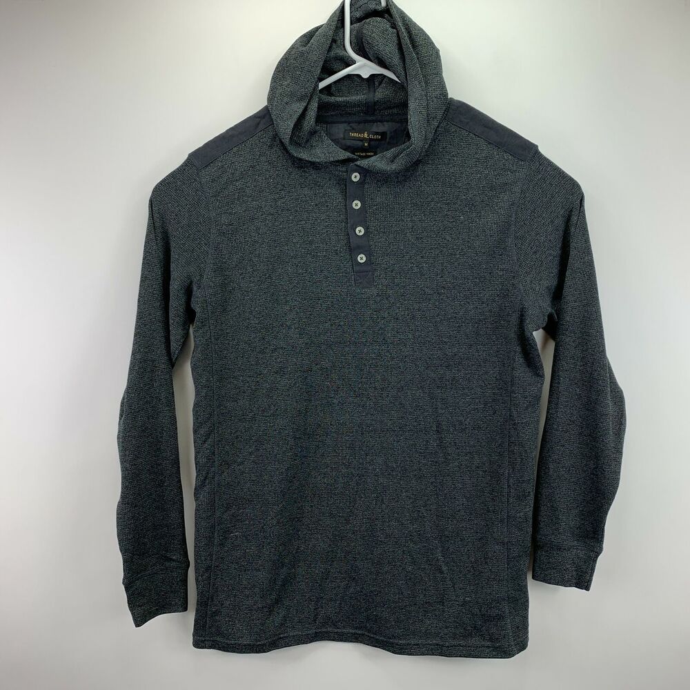 Thread & Cloth Mens Henley Long Sleeve Knit T-Shirt Hoodie Charcoal Gray M